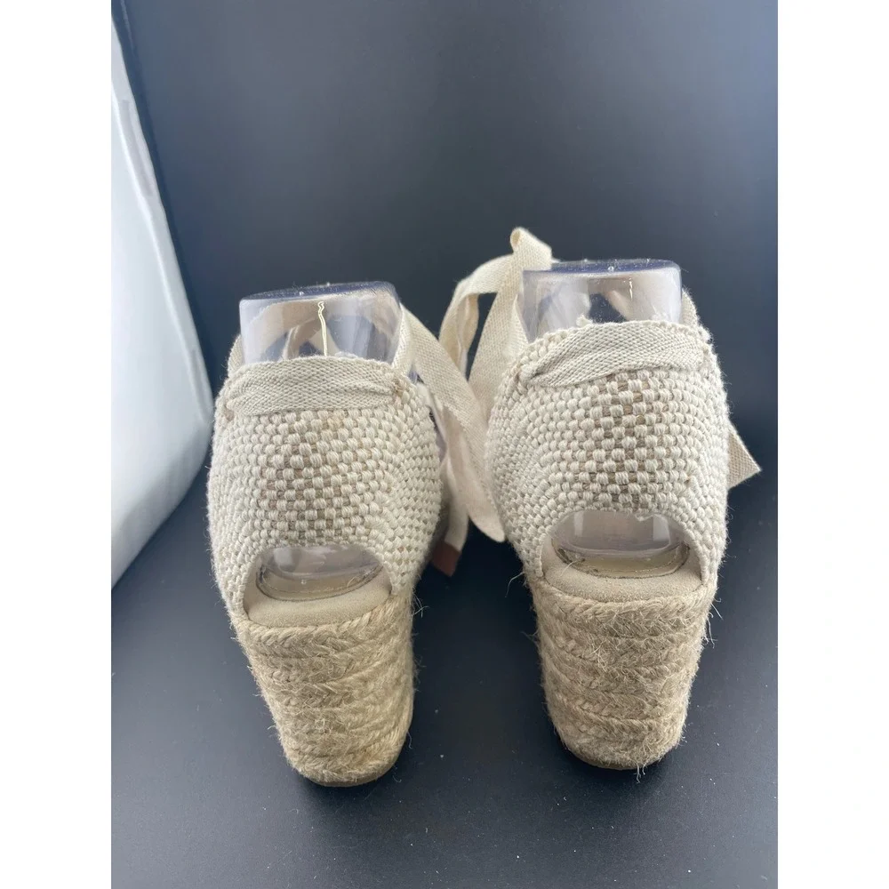 Boden Suede Lace Up Espadrille Wedges Beige Tan Ankle Tie Spain EU 39 US 8.5 9